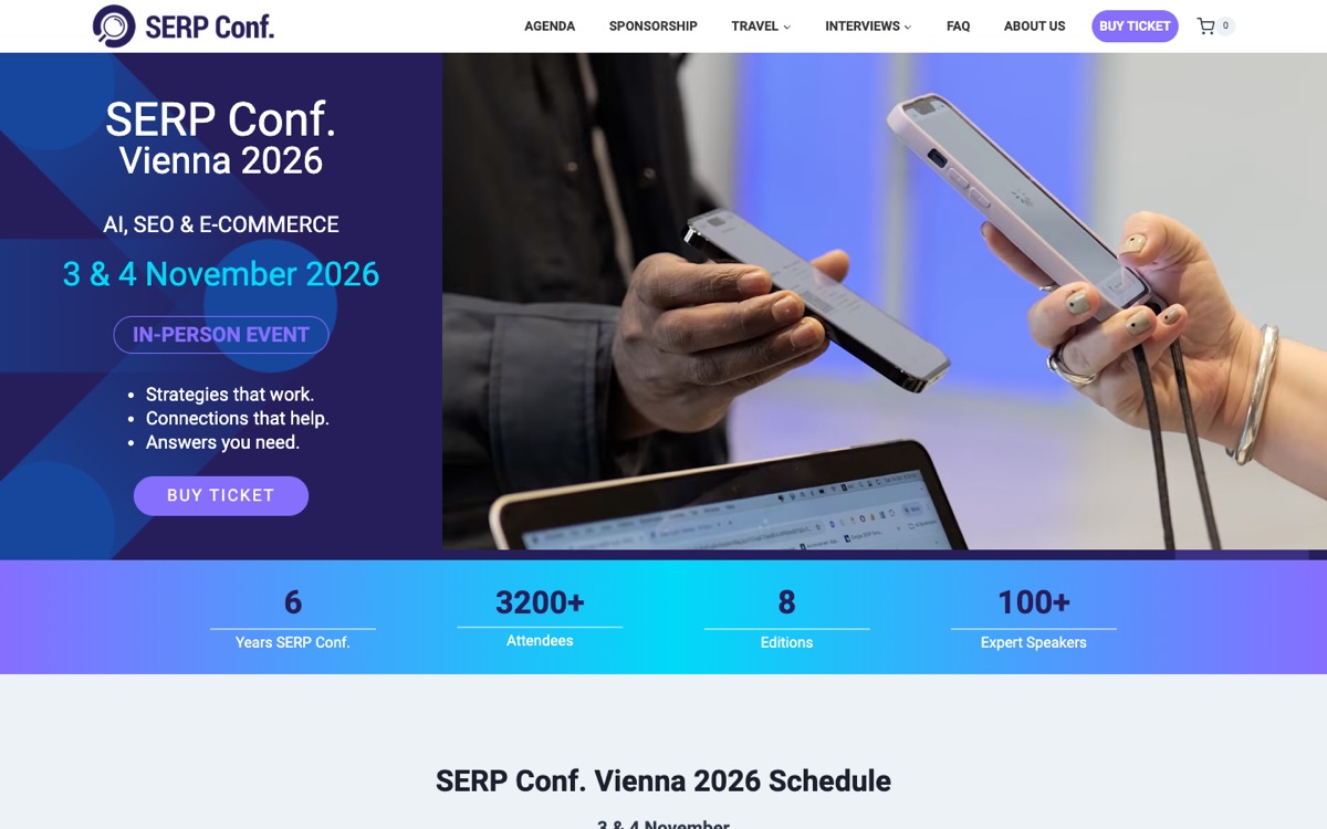SERP Conf. Vienna 2026 landing page showing the 3 November date.