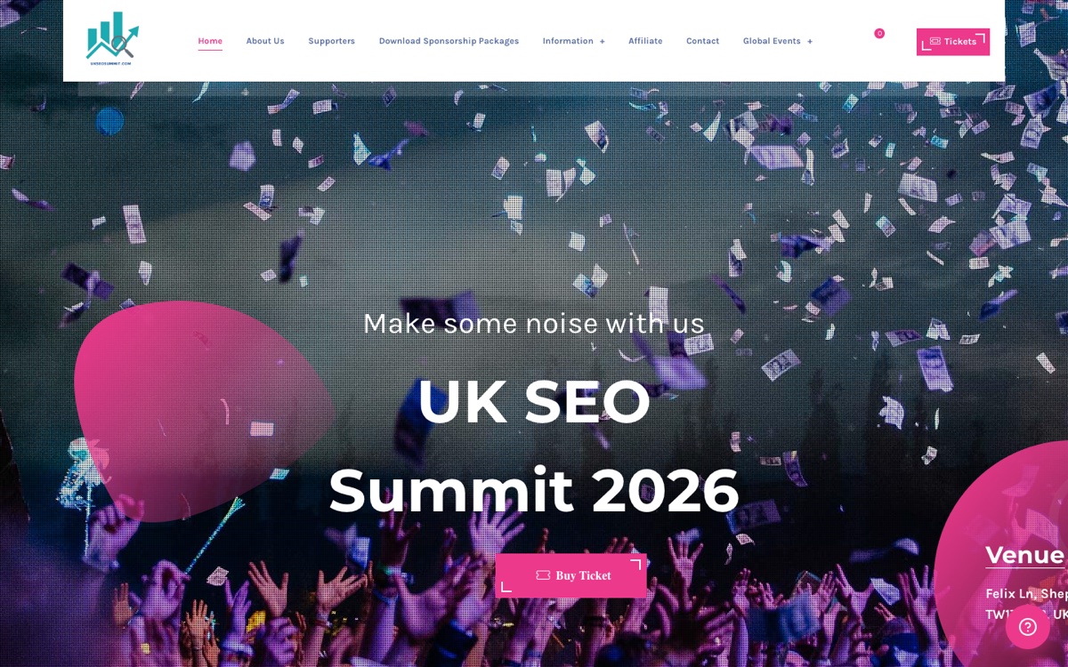 UK SEO Summit 2026 landing page, showing the 26 August date and Shepperton venue.