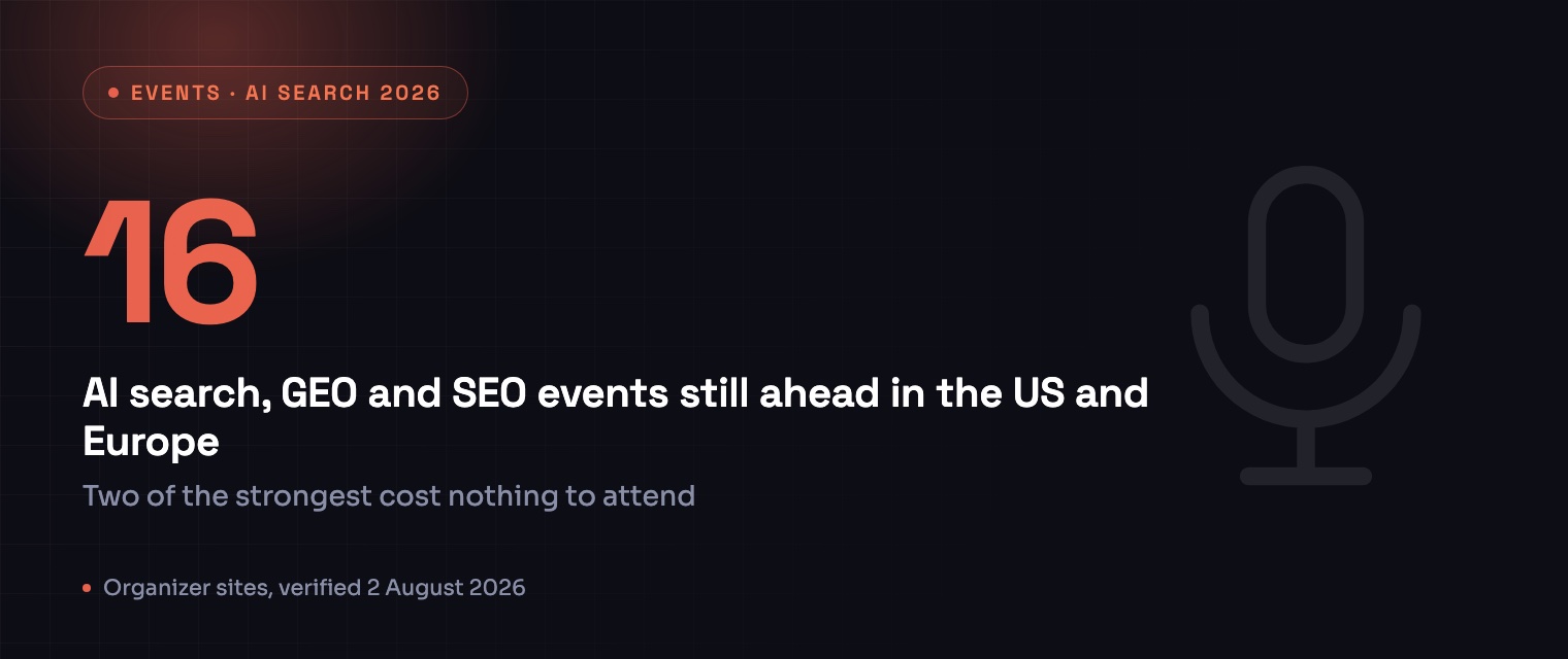 The 2026 AI search conference circuit, mapped across the US and Europe.